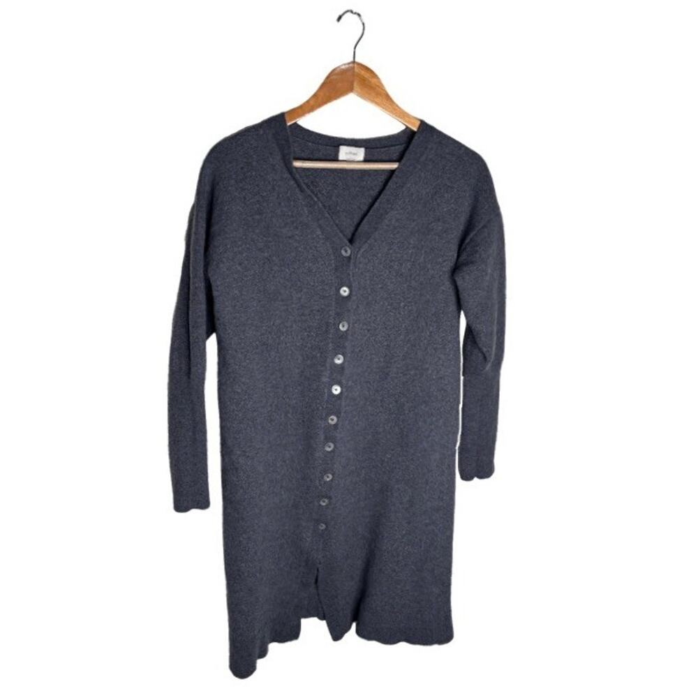 Wilifred Cardigan Duster Blue Size Large Merino Wool Dusky Long Sleeves Buttons